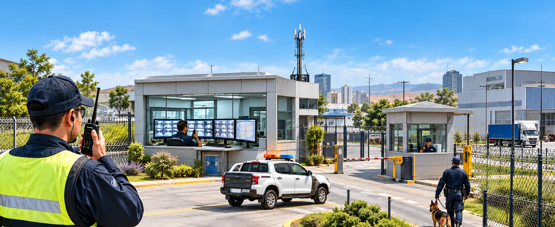 Escena de seguridad recreada a partir de la lámina del cliente, con las áreas y equipos de su solución